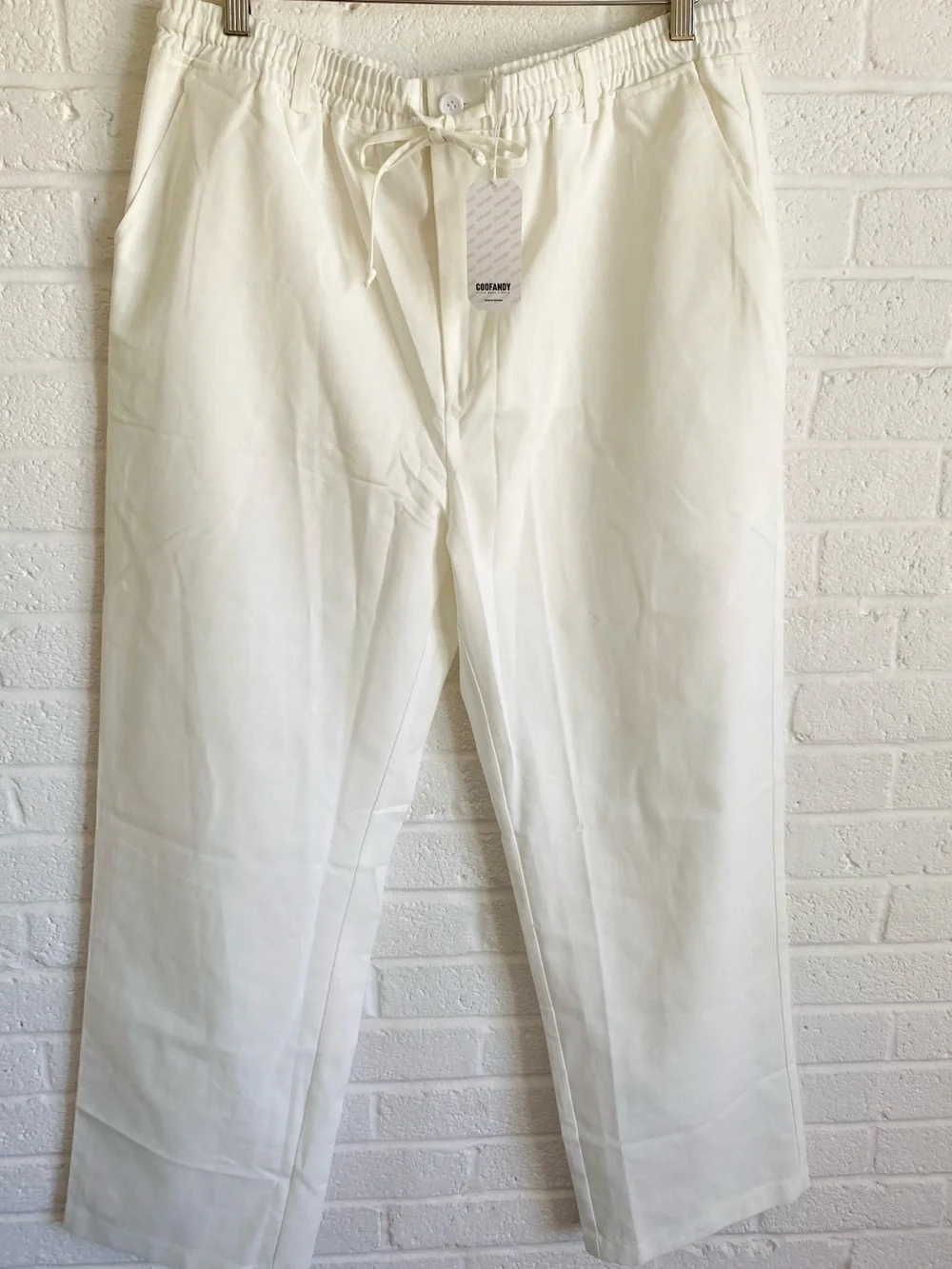 COOFANDY Men's Linen Casual Yoga Pants Beach Coastal Lightweight White XXL 2XL